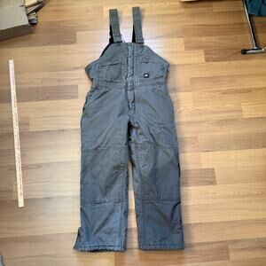 Men's Polar King Quilt Thermal Lined Gray Canvas Work Bibs Overalls Sz L Short